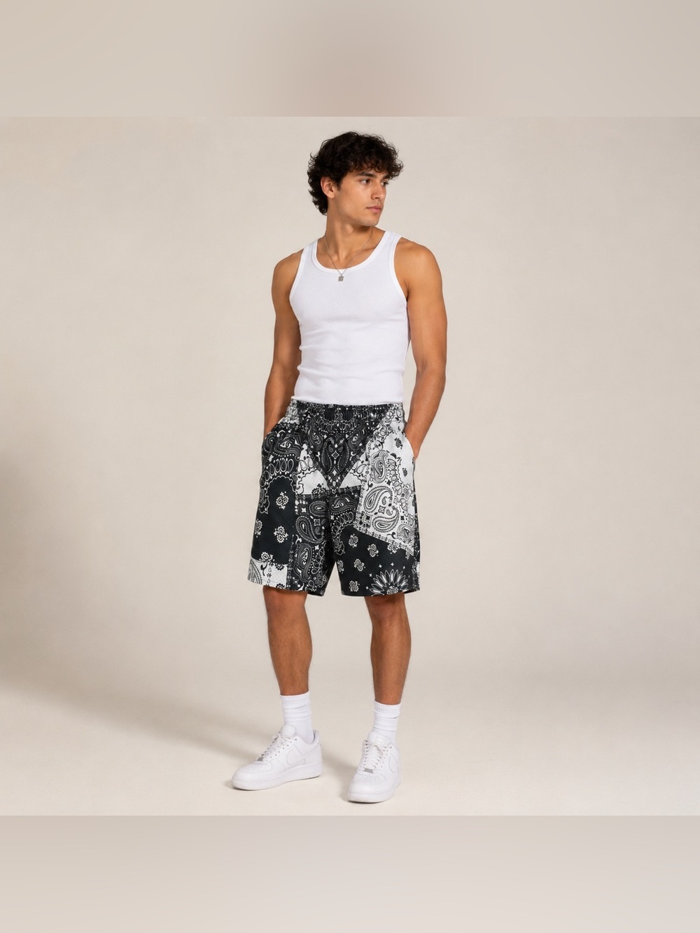 Asylum - Men’s Black Bandana Athletic Shorts